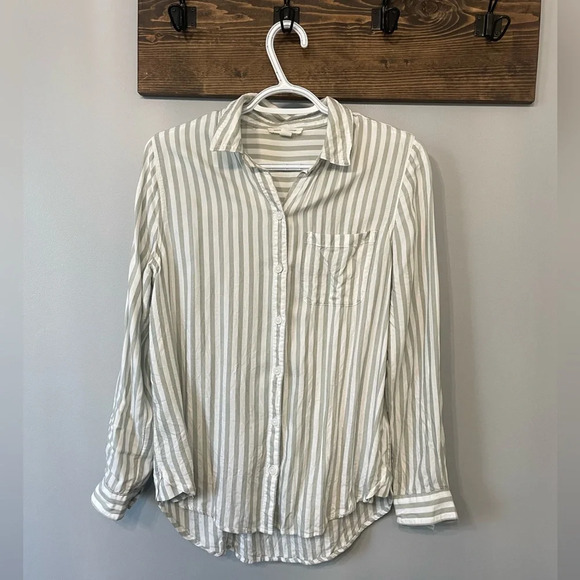 beachlunchlounge Green and White Striped Button Down Shirt - Picture 2 of 8